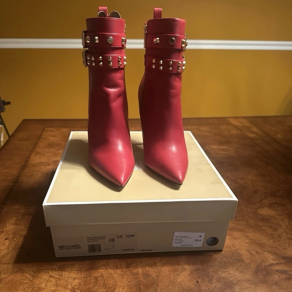 Michael Kors Amal Red Astor Leather Ankle Booties Size 10 NEW IN BOX